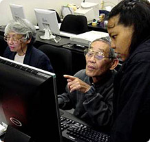 Senior citizens at a Little Tokyo computer training program